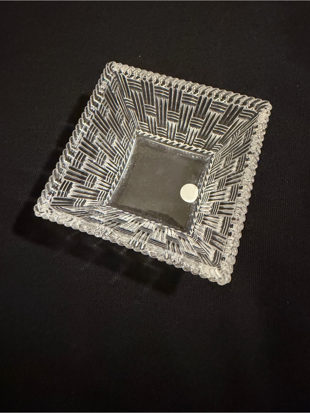 Tiffany & Co. Clear Glass Basketweave Square Dish